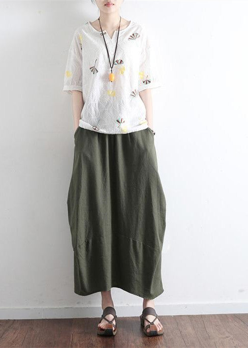 Levoire | Jupe Maxi Longue Verte Simple En Lin Avec Poches vert