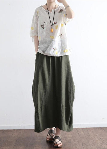Levoire | Jupe Maxi Longue Verte Simple En Lin Avec Poches