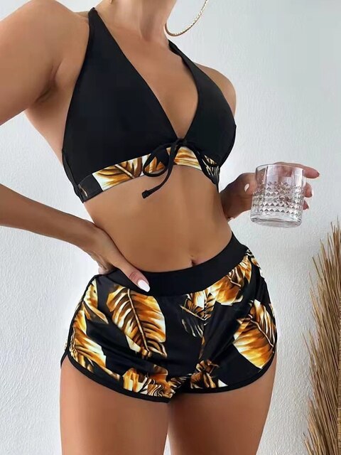 Levoire | Bikini à imprimé feuilles Or
