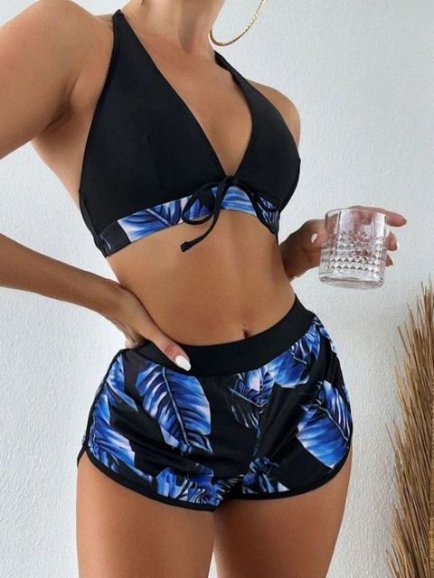Levoire | Bikini à imprimé feuilles Bleu marine