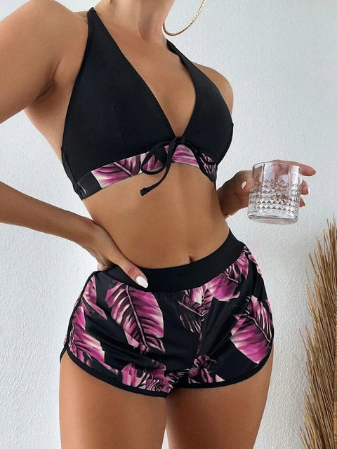 Levoire | Bikini à imprimé feuilles Rouge clair