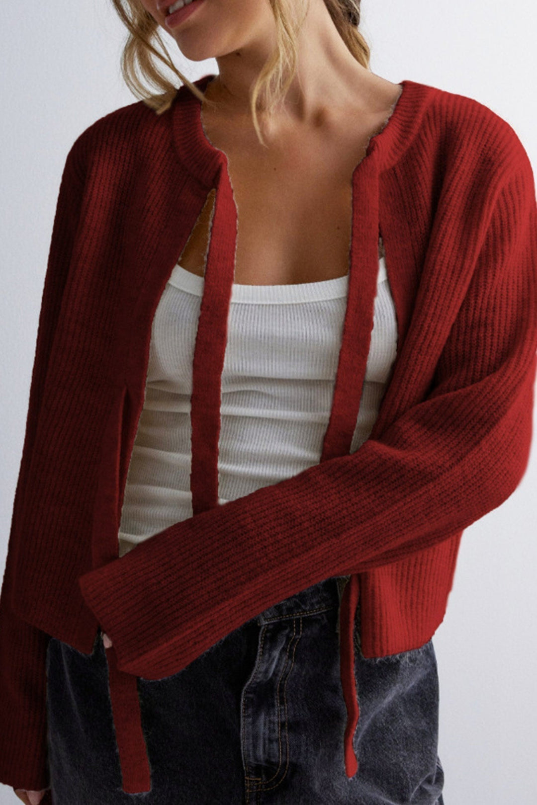 Levoire | Gilet Avec Ceinture À Nouer Et Côtes Pour Femmes Rot