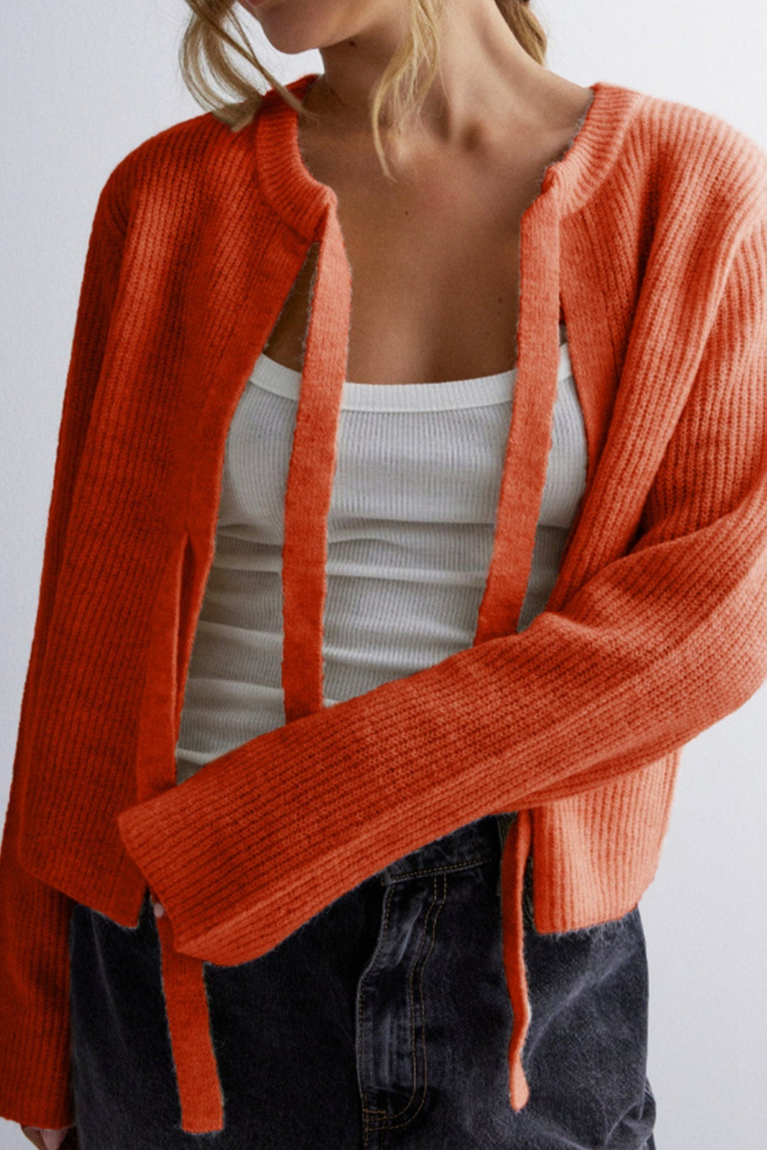 Levoire | Gilet Avec Ceinture À Nouer Et Côtes Pour Femmes Orange
