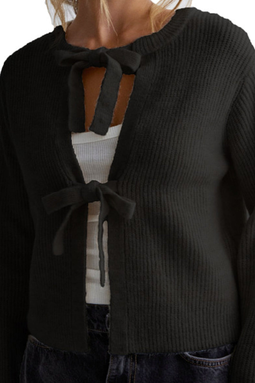 Levoire | Gilet Avec Ceinture À Nouer Et Côtes Pour Femmes Noir