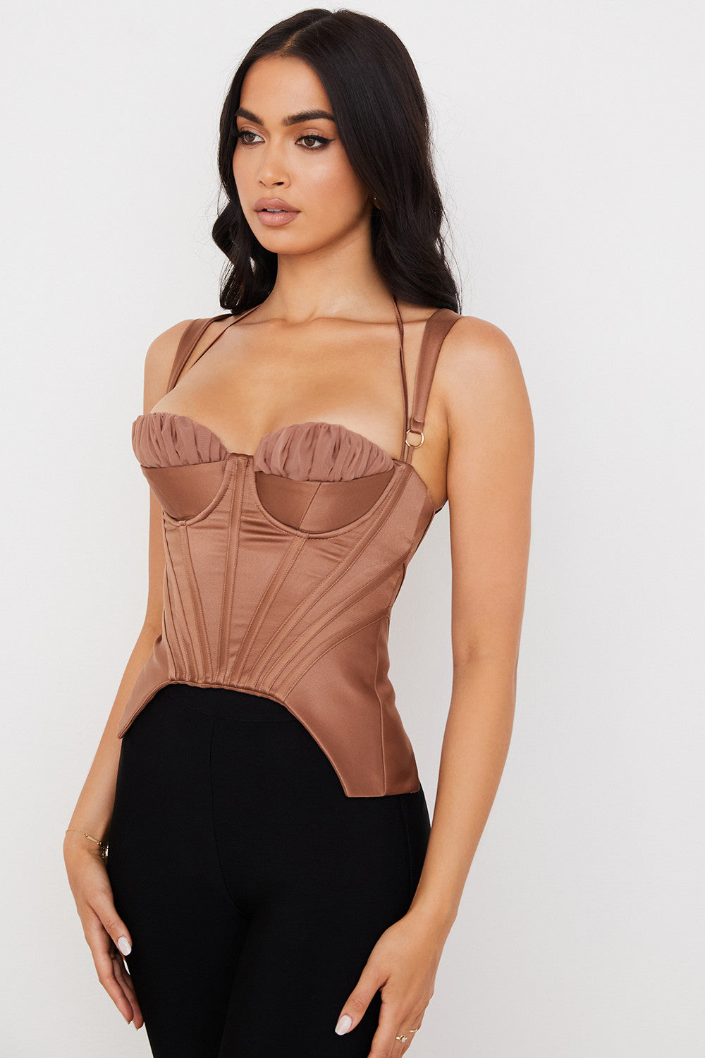 Levoire | Toffee Satin Stoff Corset Avec Peplum