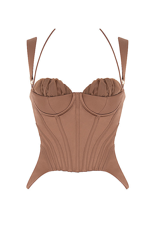 Levoire | Toffee Satin Stoff Corset Avec Peplum