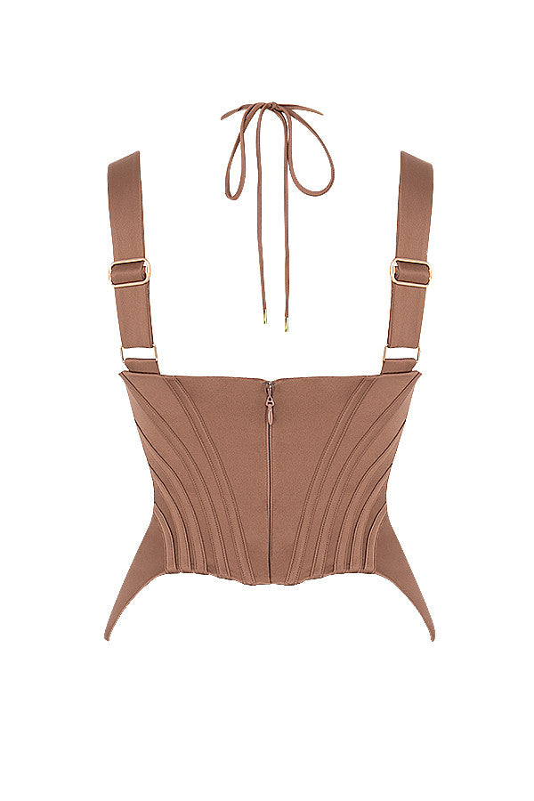 Levoire | Toffee Satin Stoff Corset Avec Peplum