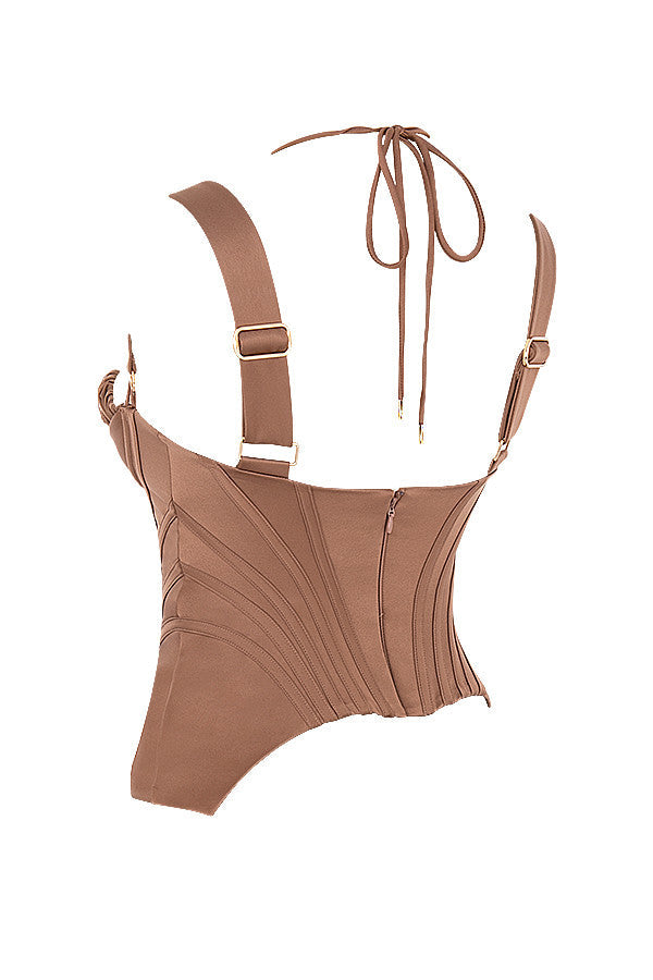 Levoire | Toffee Satin Stoff Corset Avec Peplum