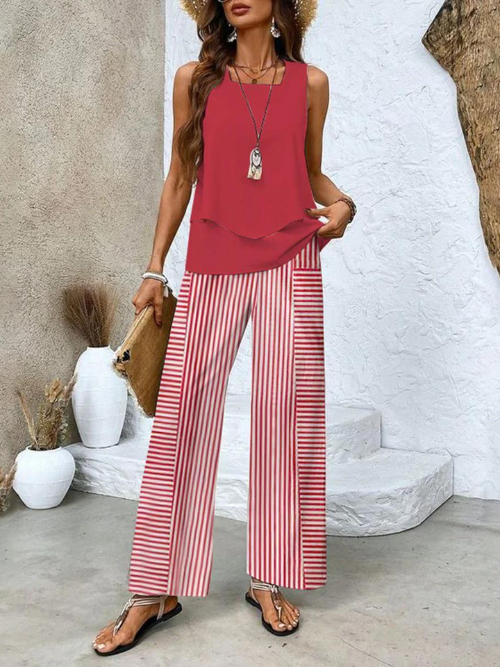 Levoire | Pantalon Set Jambes Larges Sans Manches Ensemble Deux Pièces Femme Rot