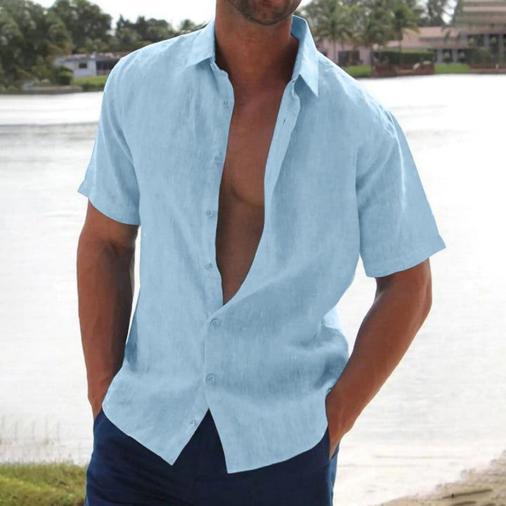 Levoire | Chemise En Lin À Manches Courtes Pour Un Look D'Été bleu