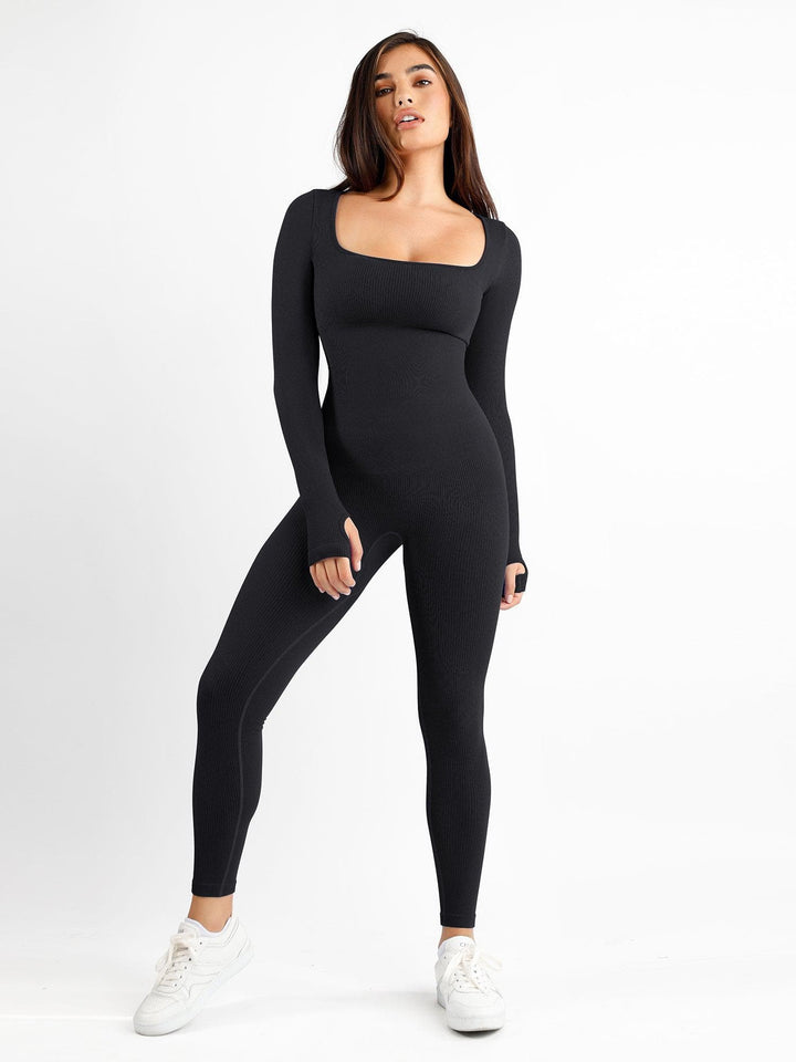 Levoire | Combinaison Femme Avec Manches Longues Sans Coutures Et Combinaison Fitness Sculptante Combinaison avec manches longues Noir