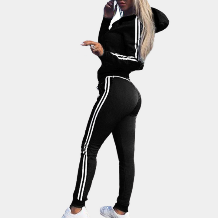 Levoire | Ensembles De Jogging Deux Pièces Pour Femmes Avec Capuche, Rayures Et Fermeture Éclair Noir