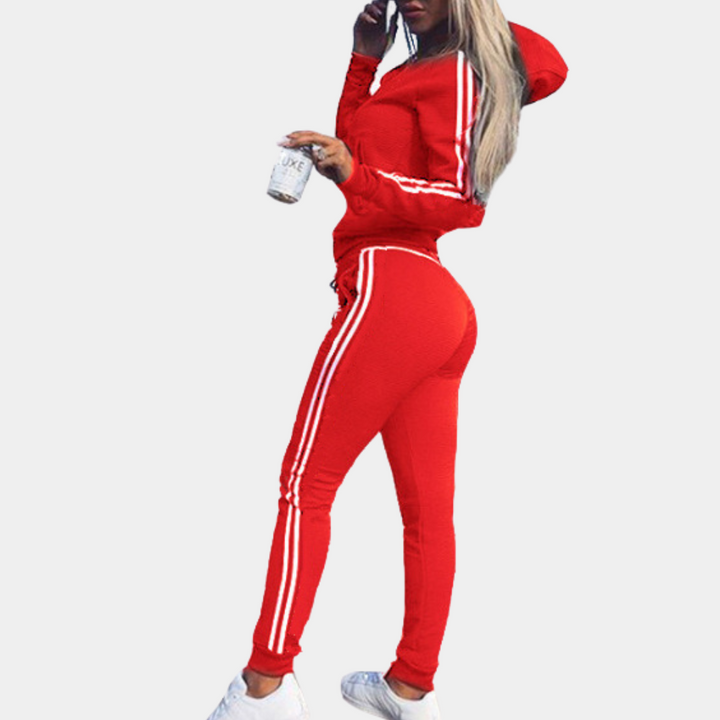 Levoire | Ensembles De Jogging Deux Pièces Pour Femmes Avec Capuche, Rayures Et Fermeture Éclair Rot