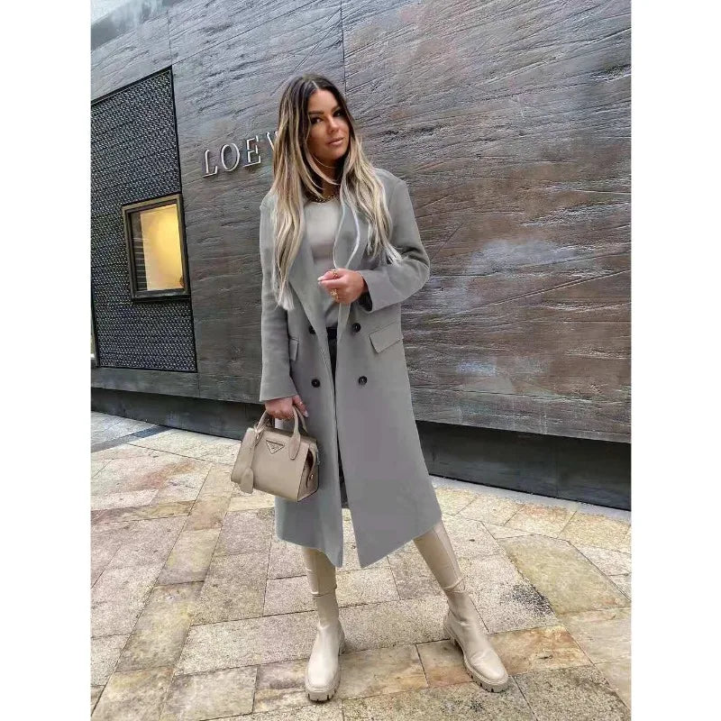 Levoire | Long Classique Avec Deux Rangées De Boutons Veste Pour Femmes Gris