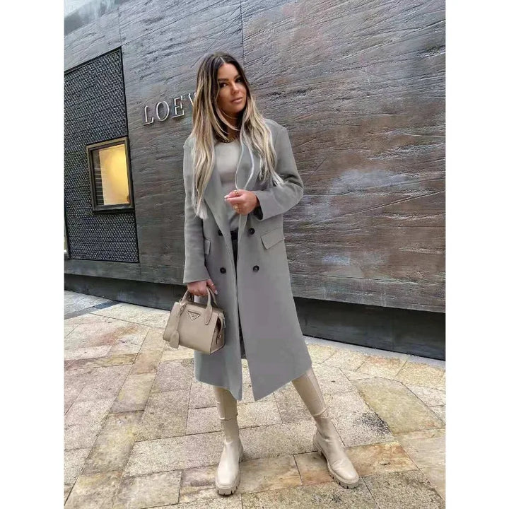 Levoire | Long Classique Avec Deux Rangées De Boutons Veste Pour Femmes Gris