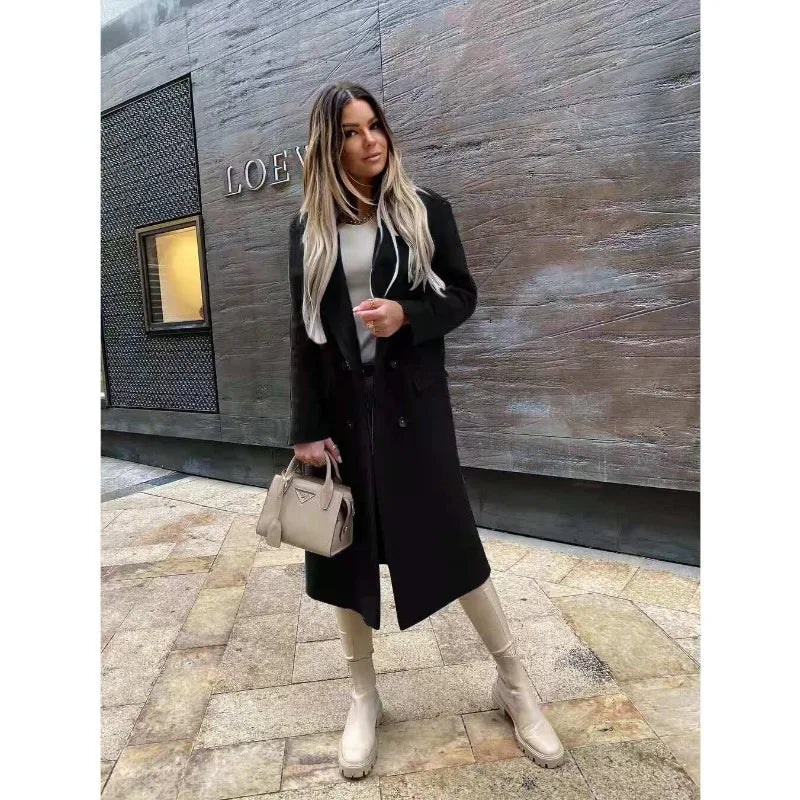 Levoire | Long Classique Avec Deux Rangées De Boutons Veste Pour Femmes Noir
