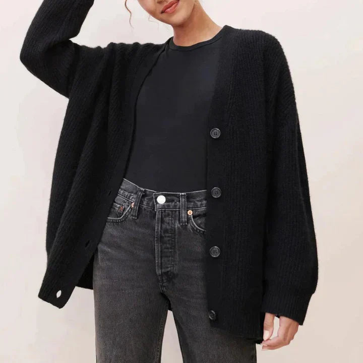 Levoire | Gilet Long En Laine Tendance Avec Boutons Pour Femmes Noir