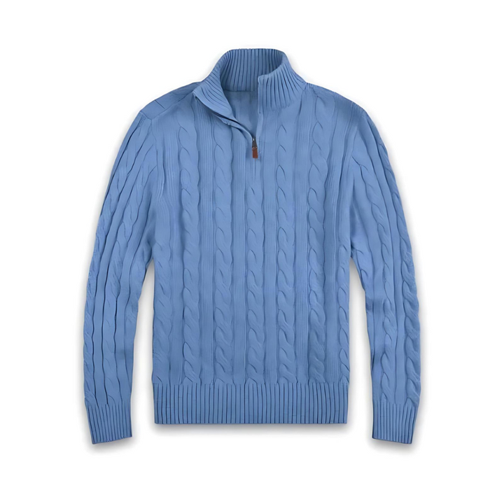 Levoire | Pull En Maille À Fermeture Éclair Quart Dans Le Dos Avec Manches Longues Pour Hommes Bleu ciel