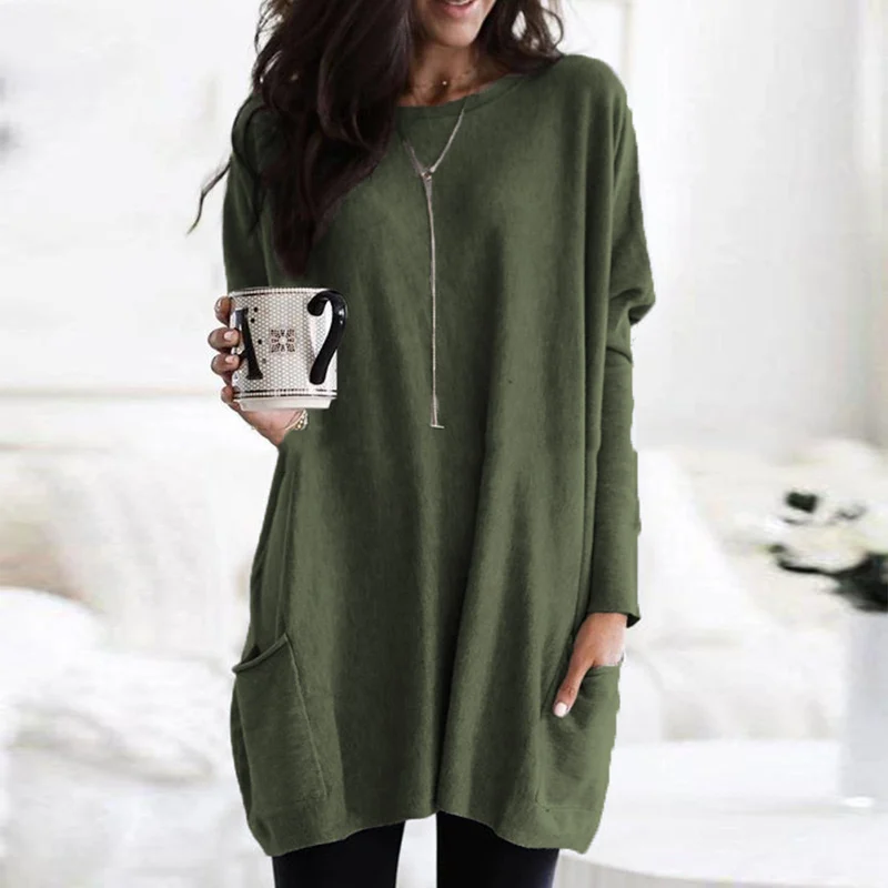 Levoire | Tops À Manches Longues Coupe Ample Pull Long Vêtements Pour Femmes Vert olive