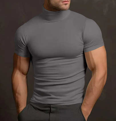 Levoire | T-Shirt Homme Slim Fit Pull T-Shirt Avec Col Haut Gris