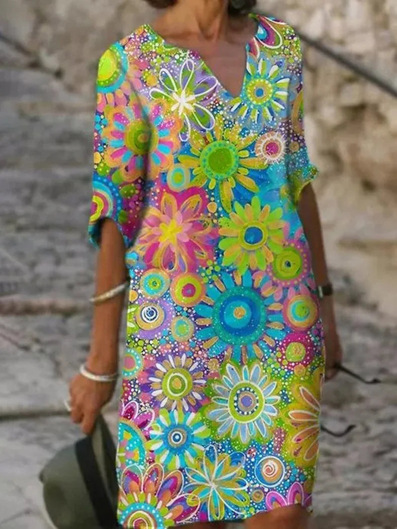 Levoire | Robe D'Été Avec Motif Floral Vivant Pour Femmes Vert