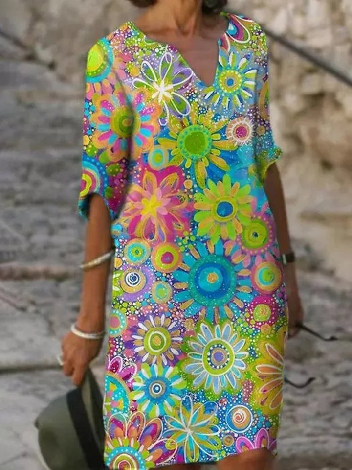 Levoire | Émeraude Robe Boho Vivante Avec Motif Floral Pour Femmes Vert