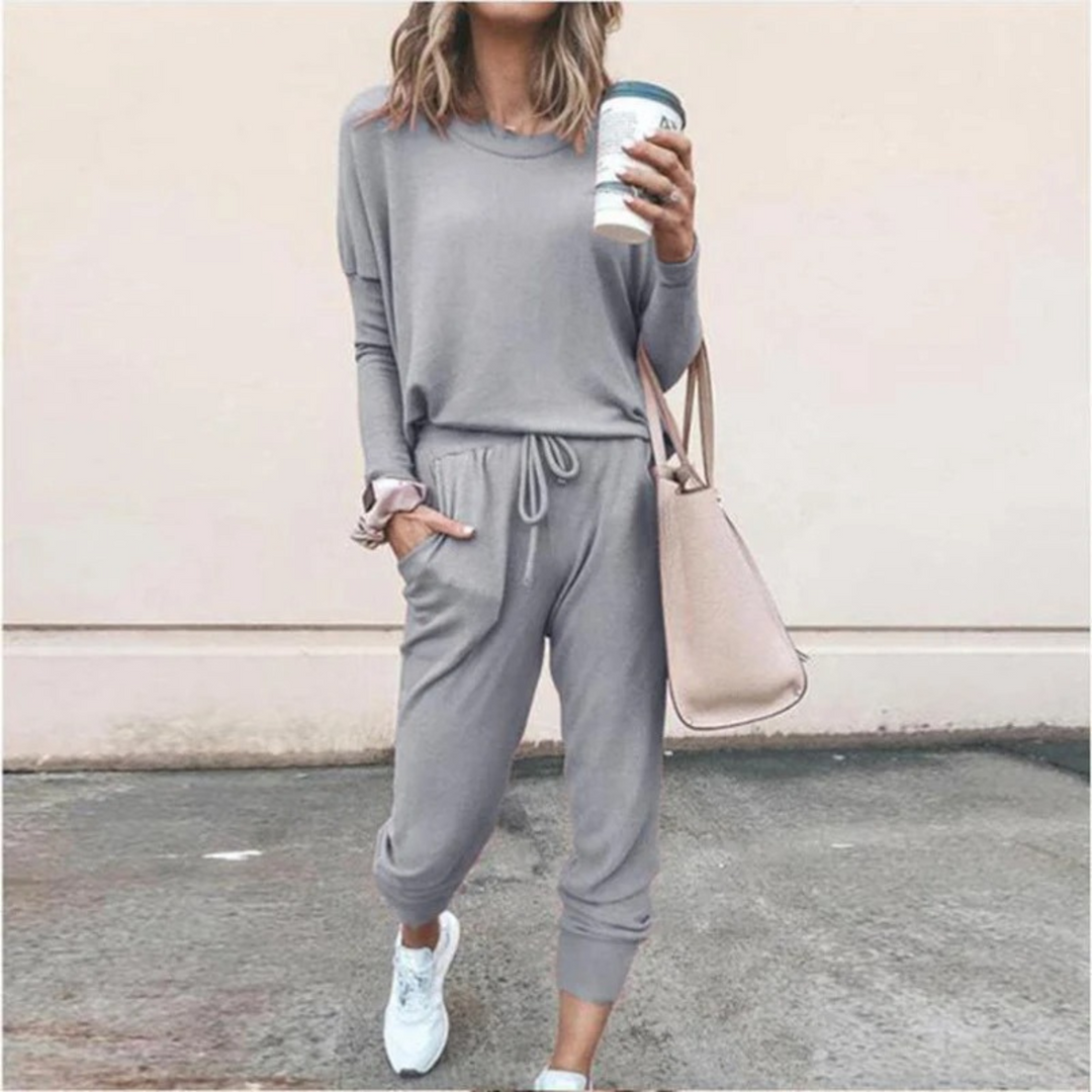 Levoire | Ensemble Coupe Décontractée Manches Longues Ensemble De Détente Femme Survêtement Gris clair