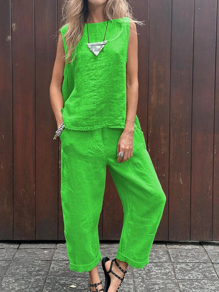 Levoire | Coupe Décontractée Vêtements D'Été Sans Manches Ensemble Co-Ord Pour Femmes Vert