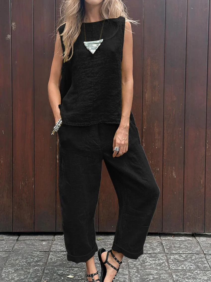 Levoire | Coupe Décontractée Vêtements D'Été Sans Manches Ensemble Co-Ord Pour Femmes Noir