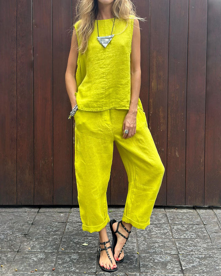 Levoire | Coupe Décontractée Vêtements D'Été Sans Manches Ensemble Co-Ord Pour Femmes Jaune