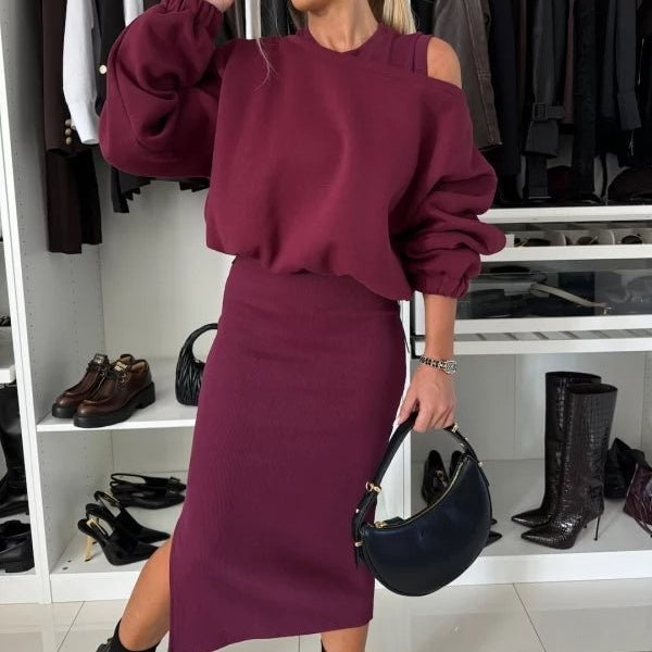 Levoire | Ensemble Midi Manches Longues Jupe Et Chemisier Ensemble Composé Femmes Rot