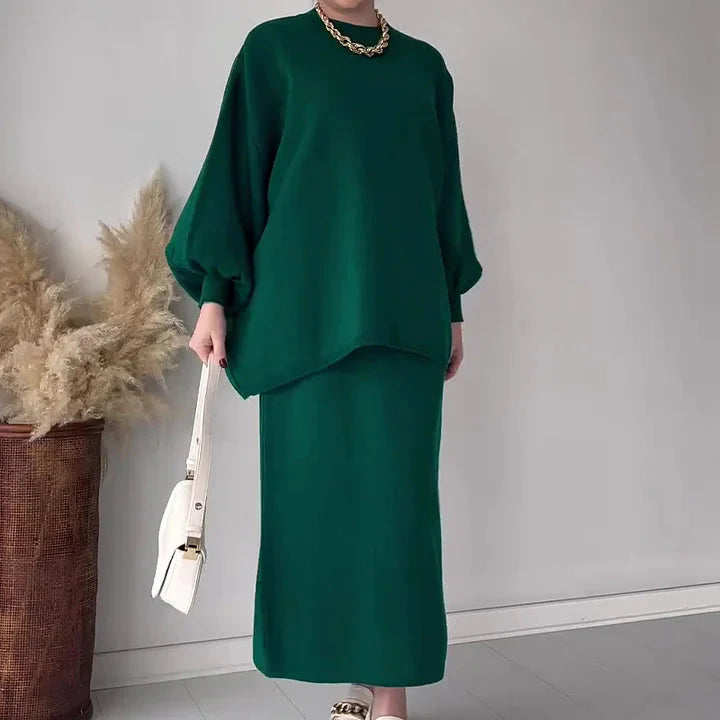Levoire | Grande Taille Manches Longues Jupe Midi Ensemble Femme Co Ord Set Vert