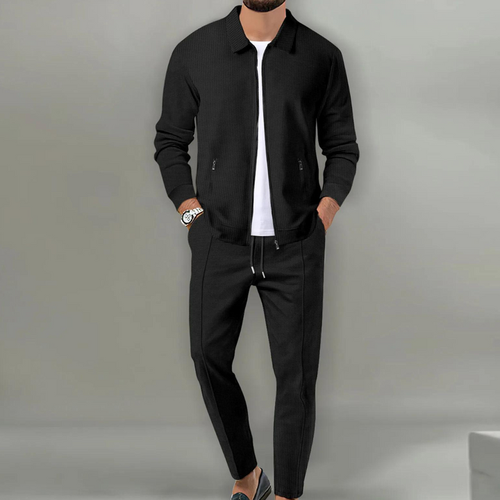 Levoire | Slim Fit Manches Longues Ensemble D'Entraînement Vêtements Pour Hommes Noir