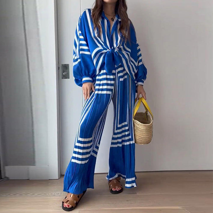 Levoire | Ensemble Bleu Manches Longues Pantalon À Jambes Larges Et Top Ensemble Femme