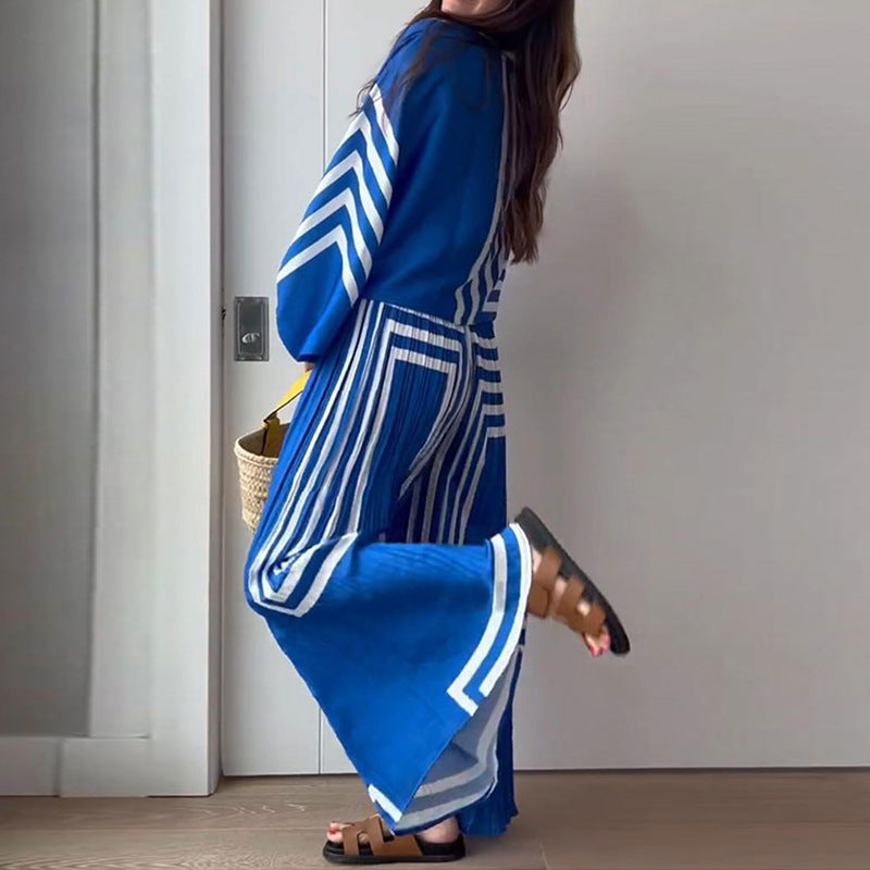 Levoire | Ensemble Bleu Manches Longues Pantalon À Jambes Larges Et Top Ensemble Femme