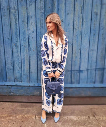 Levoire | Chemise À Boutons Manches Longues Pantalon À Jambes Larges Ensemble Assorti Femme
