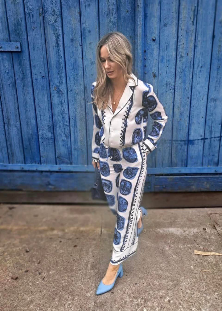 Levoire | Chemise À Boutons Manches Longues Pantalon À Jambes Larges Ensemble Assorti Femme