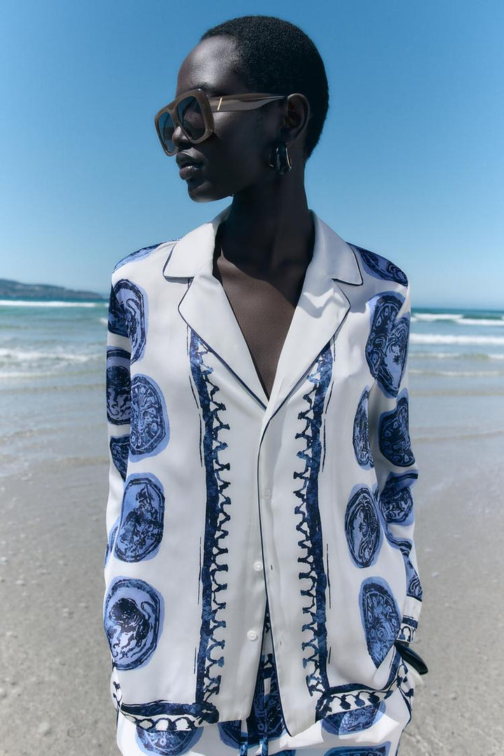 Levoire | Chemise À Boutons Manches Longues Pantalon À Jambes Larges Ensemble Assorti Femme
