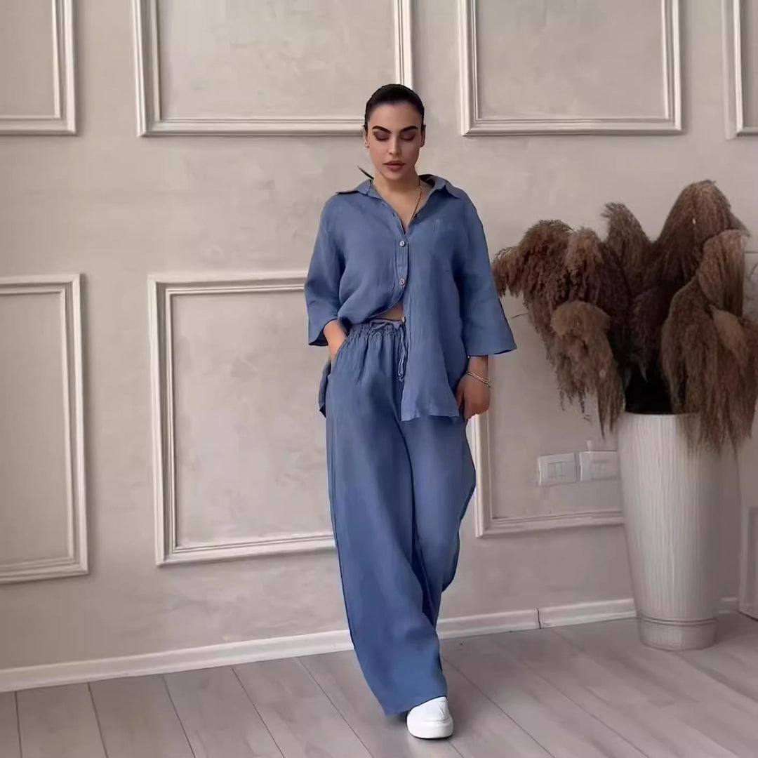 Levoire | Boutonné Pantalon Large Jambes Vêtements En Lin Vêtements Pour Femmes Bleu foncé