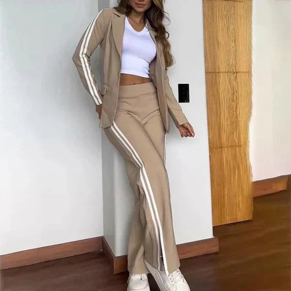 Levoire | Blazer Décontracté Et Pantalon À Coupe Large Pour Femmes Beige