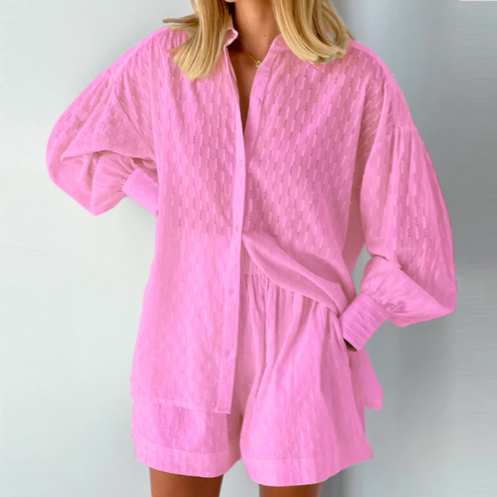 Levoire | Blouse Femme À Manches Longues Et Pantalon Court Pour L'Été Rosa