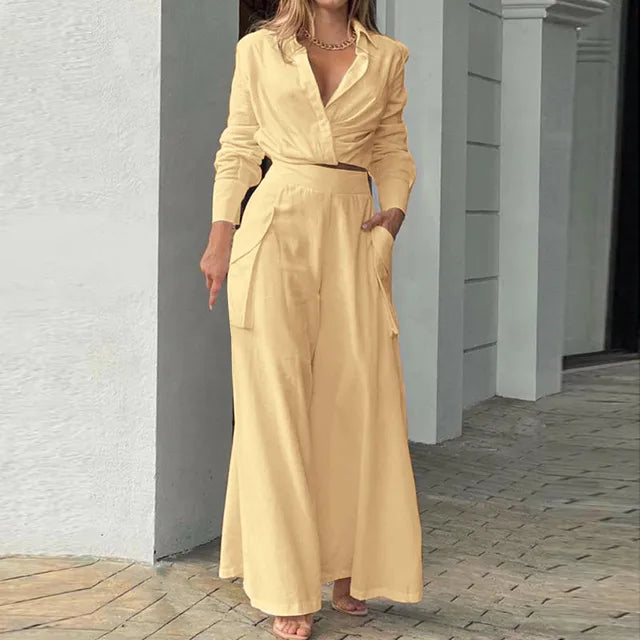Levoire | Ensemble de chemise et pantalon élégant Jaune