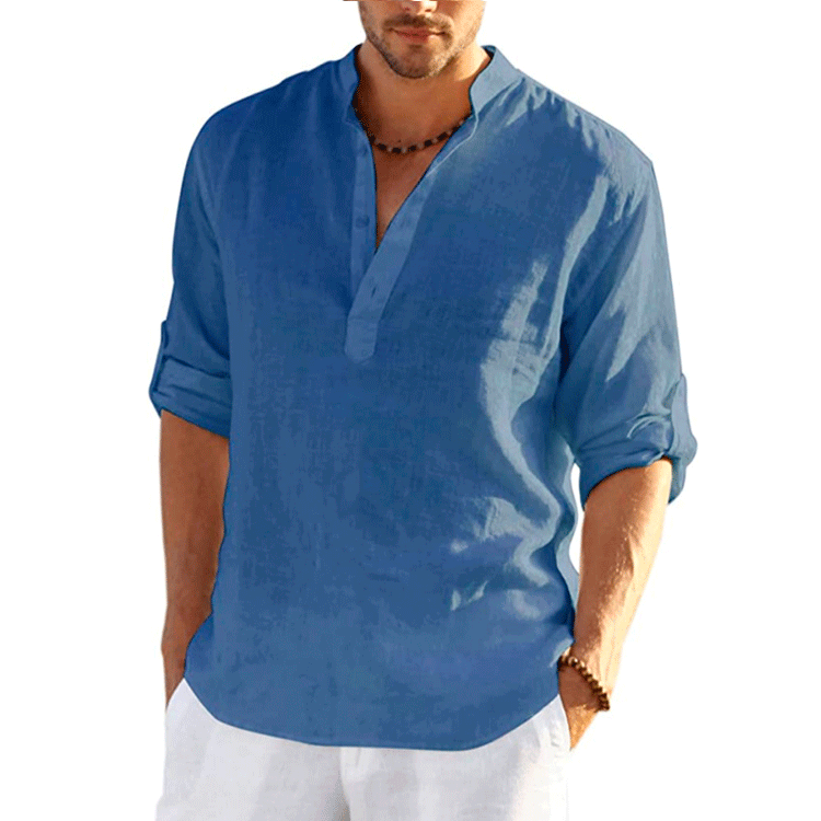 Levoire | Chemise En Lin Pour Hommes Unicolore bleu