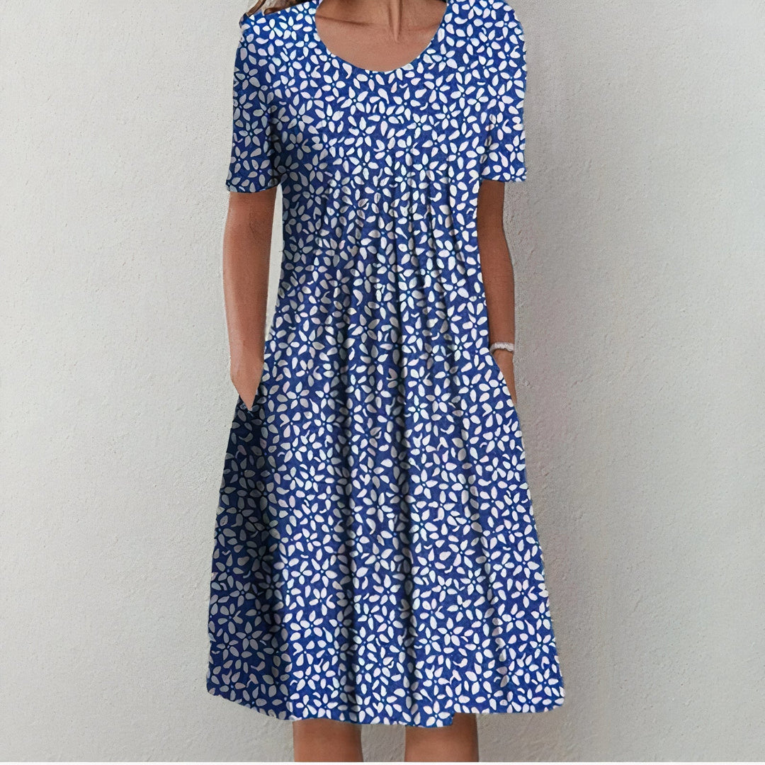 Levoire | Robe Midi Coton Respirante Pour Femmes Bleu avec des fleurs