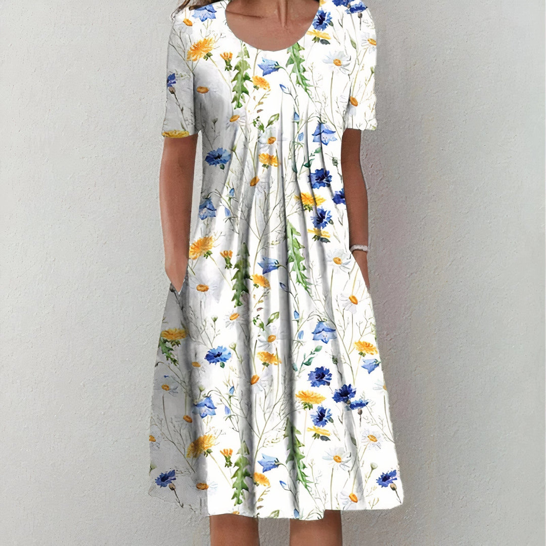 Levoire | Robe Midi Coton Respirante Pour Femmes Blanc Jaune