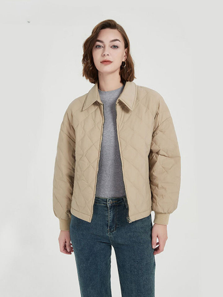 Manteau Épais Matelassé en Duvet avec Poches Kaki
