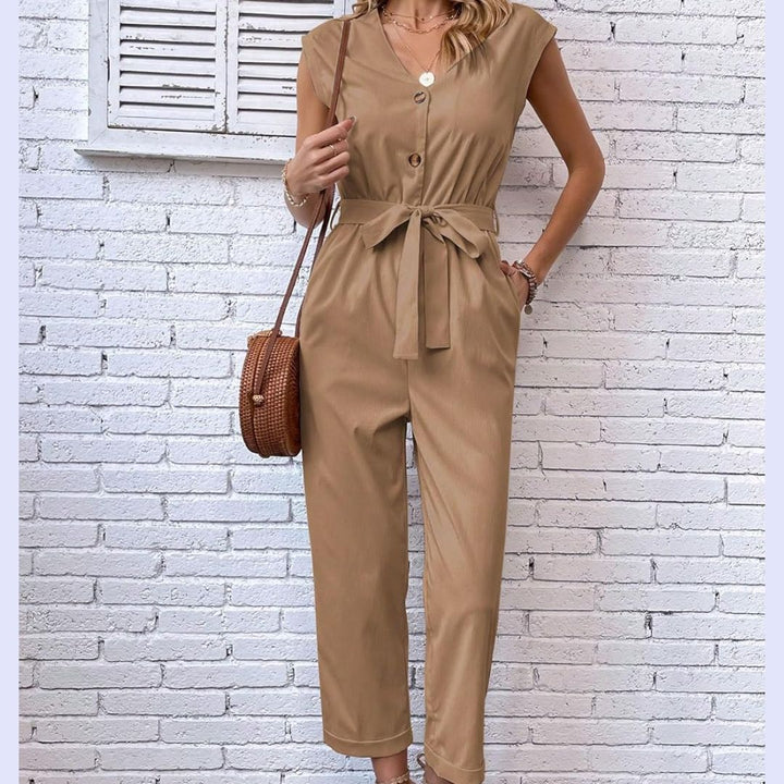 Levoire | Combinaisons à col en V à manches courtes pour femmes Khaki