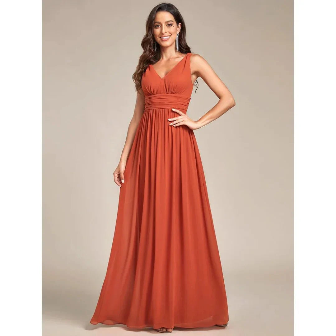 Levoire | Robe D'Invité De Mariage Sans Manches À Col En V - Maxi Orange