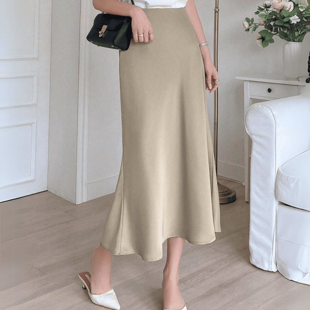 Levoire | Midi Doriana Satin Haute Taille Beige