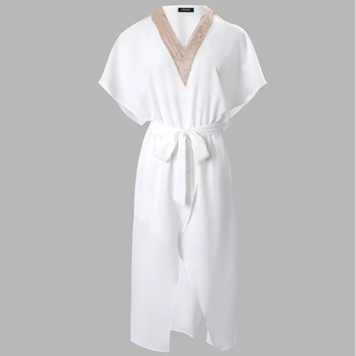 Levoire | Robe Midi Blanche Moderne Avec Décolleté En V Élégant